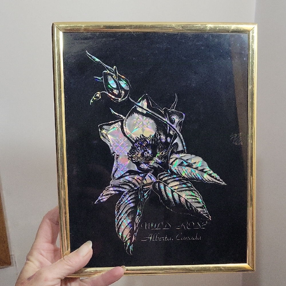 Holographic Rose Art in Gold Frame